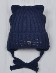 Зимова шапка для дівчинки "Кішка" 50-54 см, темно-синій