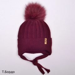 Зимова тепла шапка Летиція, на флісі (р. 48-52 см), темне бордо