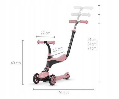 Самокат триколісний дитячий 5в1 Sema Pink, Qplay