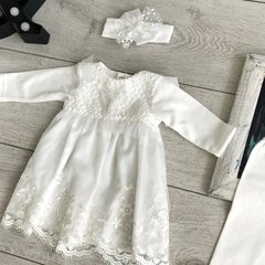 Набір “Ажур” для дівчинки (плаття, лосіни, пінетки, пов'язка) ТМ Little Angel, Білий, 56